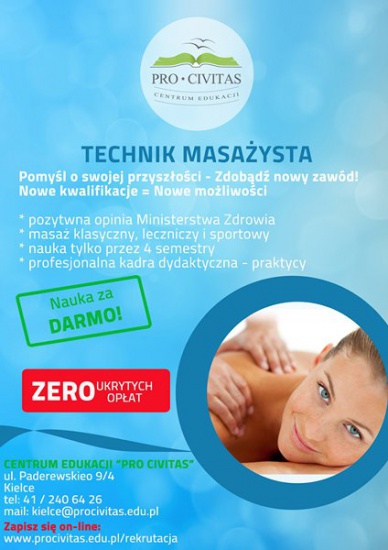 Szkoła Masażu-Technik masażysta-Nauka całkowicie ZA DARMO