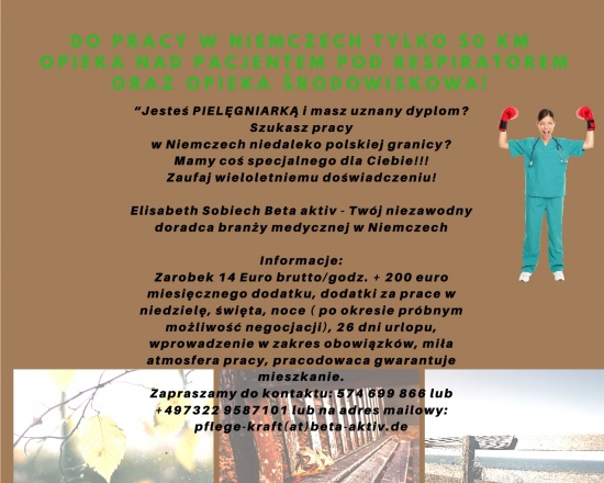 Pielęgniarka – praca 50 km od granicy z zakwaterowaniem